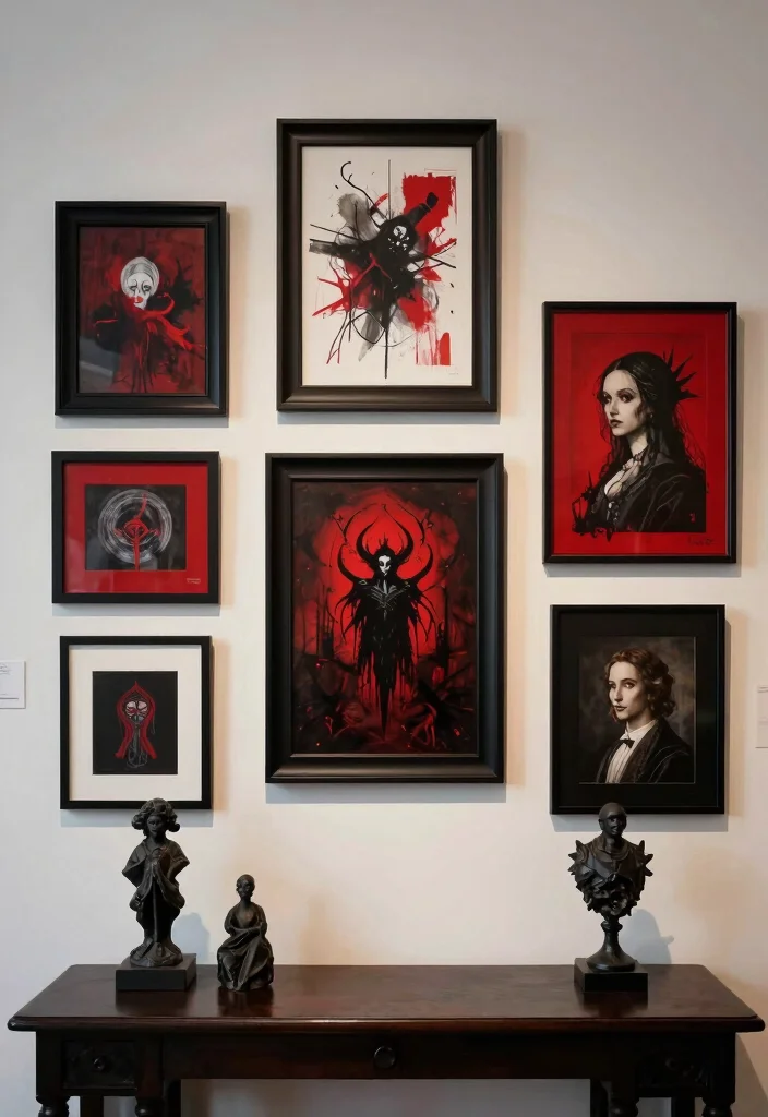 12 Red and Black Bedroom Ideas for Bold Dramatic Interiors 4. Gothic Inspired Art 0