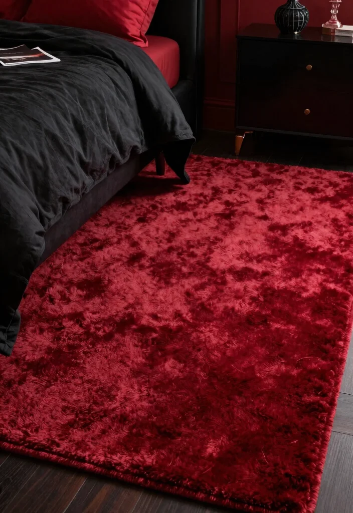 12 Red and Black Bedroom Ideas for Bold Dramatic Interiors 7. Textured Rugs 0