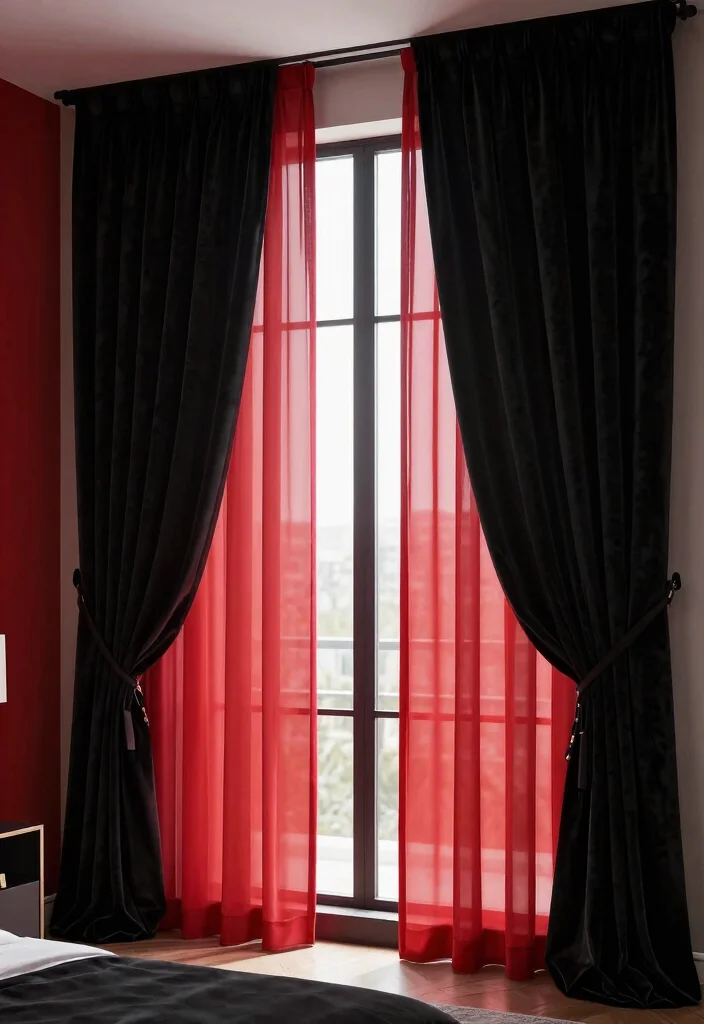 12 Red and Black Bedroom Ideas for Bold Dramatic Interiors 9. Window Treatments 0