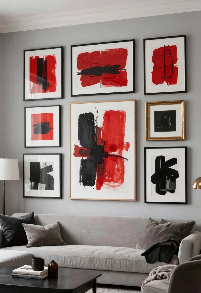 12 Red and Black Living Room Ideas with Bold Contrast 5. Walls and Artwork 0