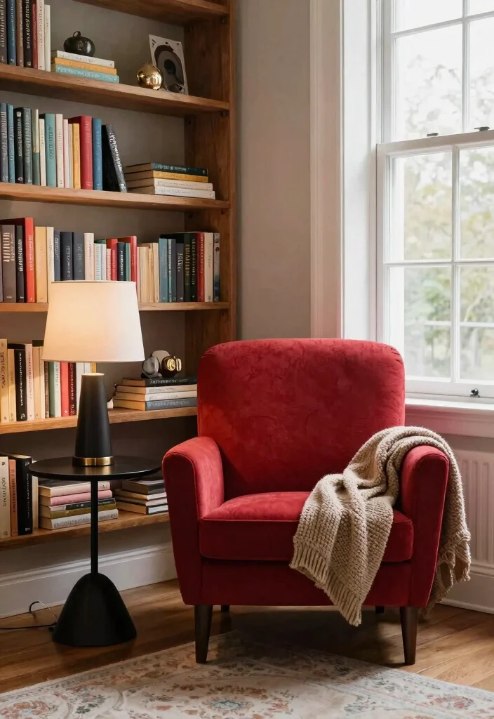 12 Red and Black Living Room Ideas with Bold Contrast 8. Cozy Nooks 0