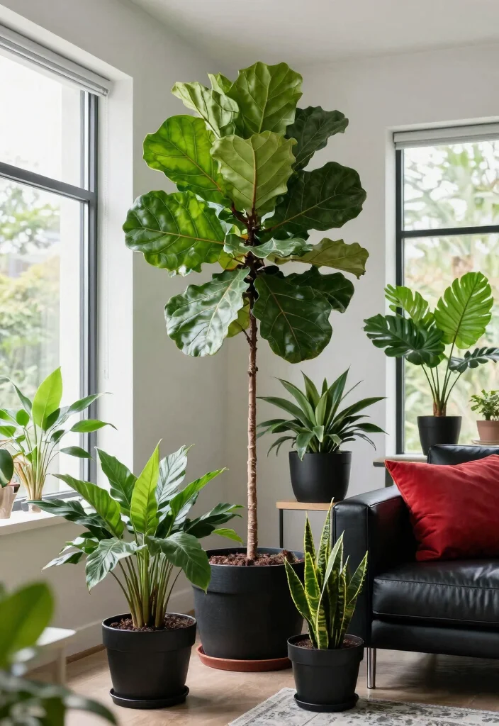 12 Red and Black Living Room Ideas with Bold Contrast 9. Nature Meets Modern 0