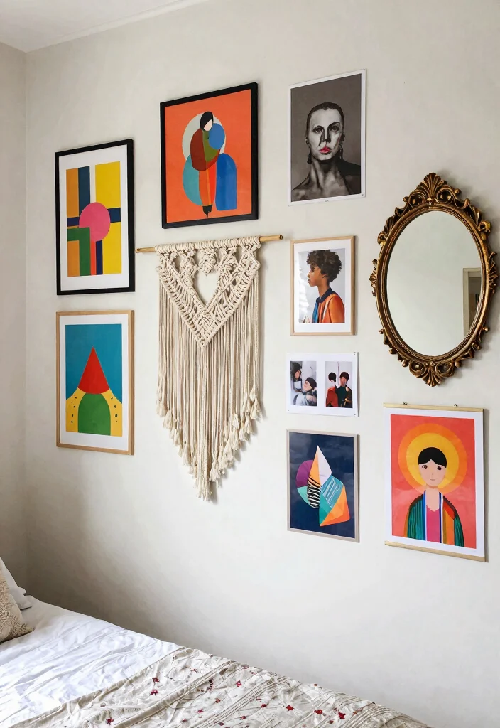 12 Small Bedroom Ideas for Women with Soft Stylish Details 26 12 Small Bedroom Ideas for Women with Soft Stylish Details 6. Bohemian Wall Art 0