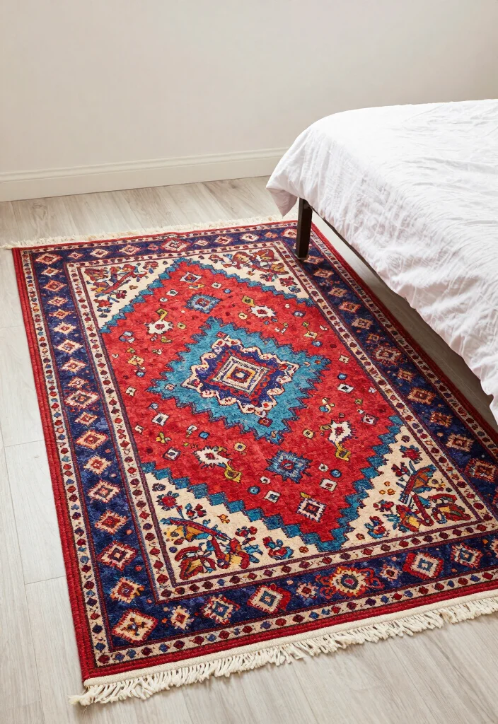 12 Small Bedroom Ideas for Women with Soft Stylish Details 39 12 Small Bedroom Ideas for Women with Soft Stylish Details 9. Add Bohemian Rugs 0