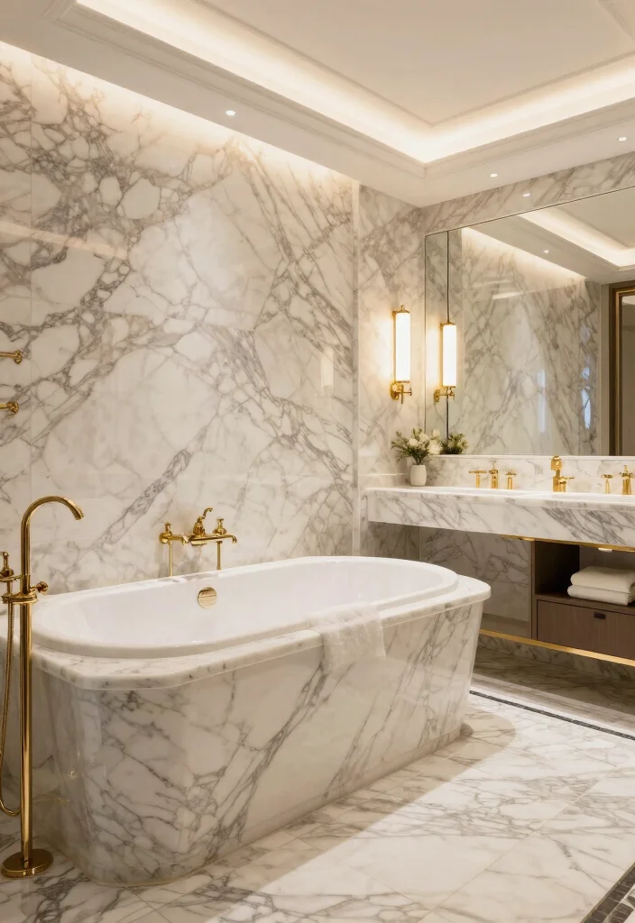 12 Soaker Tub Bathroom Ideas for Deep Relaxing Baths 10. Glamorous Marble 0