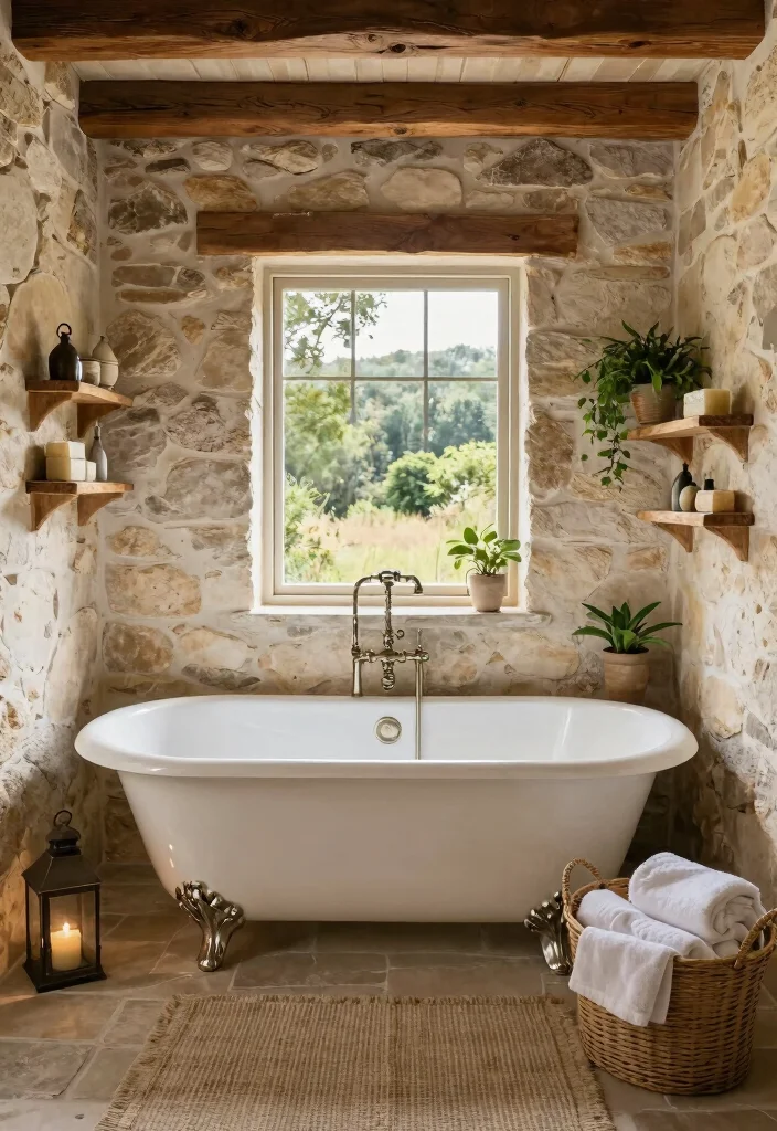 12 Soaker Tub Bathroom Ideas for Deep Relaxing Baths 2. Rustic Retreat 0