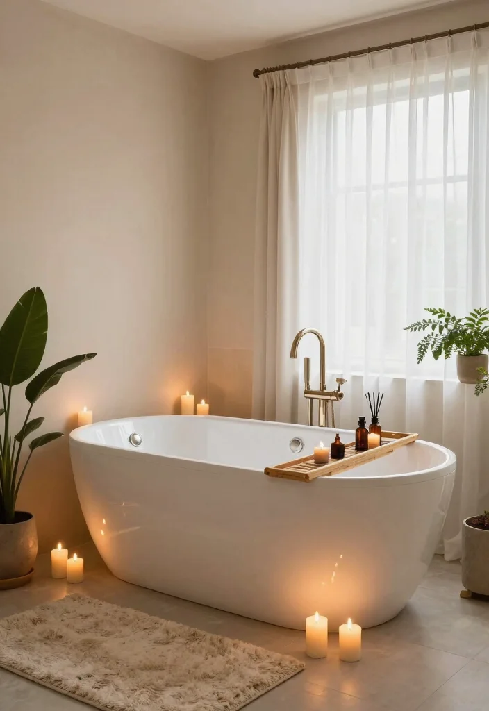 12 Soaker Tub Bathroom Ideas for Deep Relaxing Baths 3. Spa Like Sanctuary 0