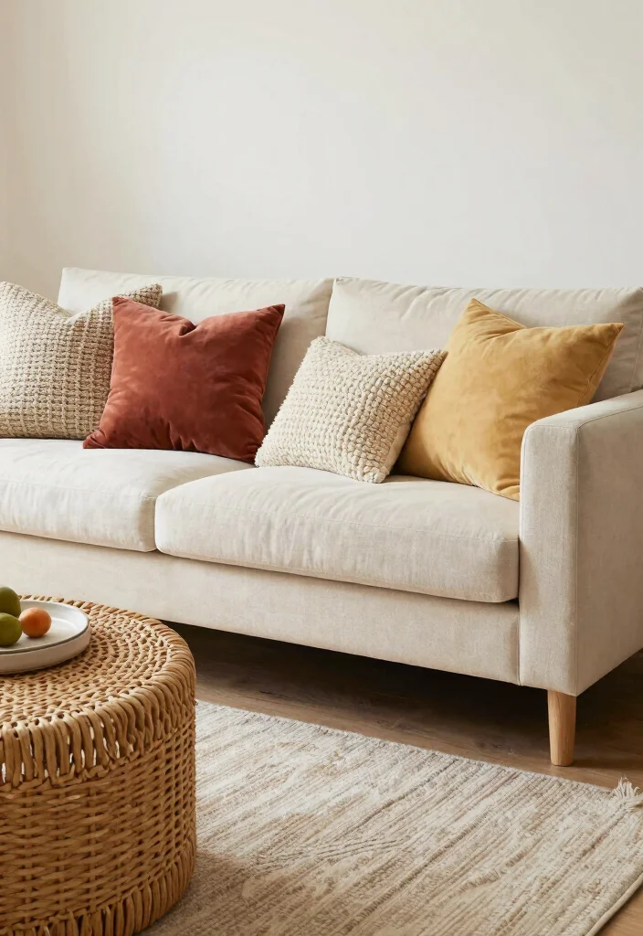 12 Vibrant Living Room Ideas with Colorful Personality 11. Playful Mix of Textures 0