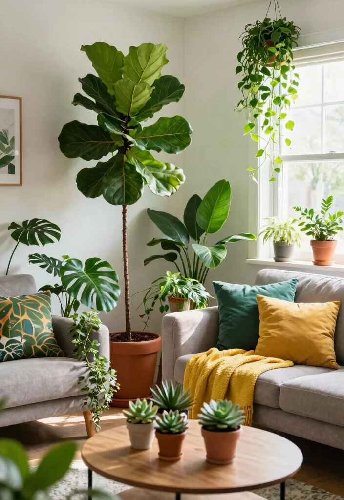 12 Vibrant Living Room Ideas with Colorful Personality 6. Indoor Plants for a Lively Touch 0