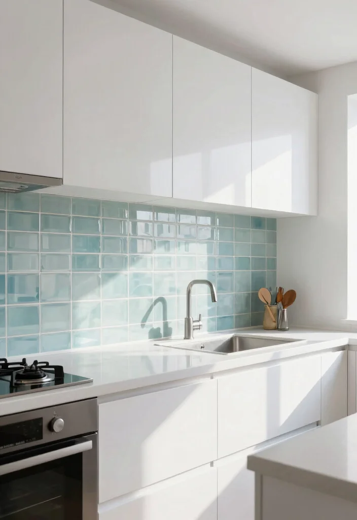 12 White Cabinet Backsplash Ideas for a Polished Finish 5. Glass Tiles 0