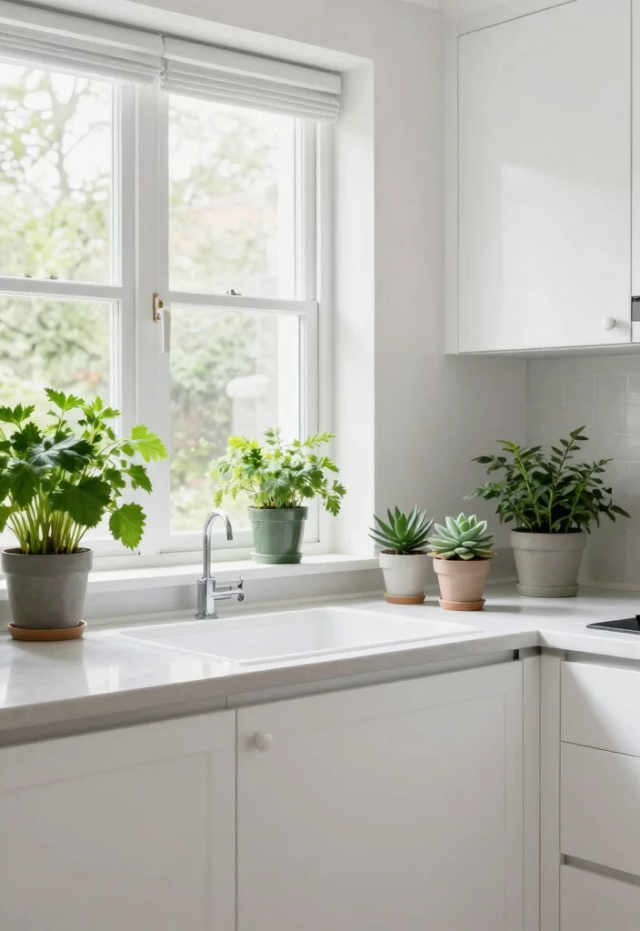 12 White Gloss Kitchen Ideas for a Sleek Contemporary Look 9. Indoor Plants for Freshness 0
