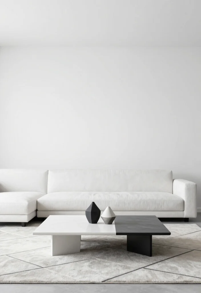 12 White Wall Living Room Ideas for Clean Bright Interiors 7. Clean Lines and Geometric Shapes 0