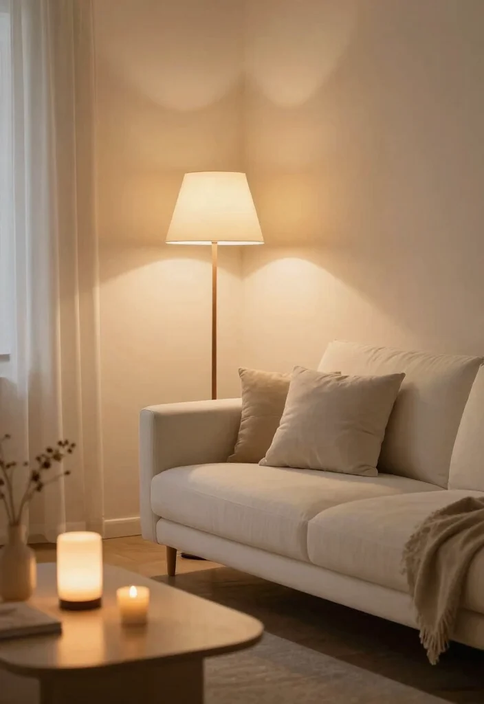 12 White Wall Living Room Ideas for Clean Bright Interiors 8. Soft Lighting and Ambiance 0