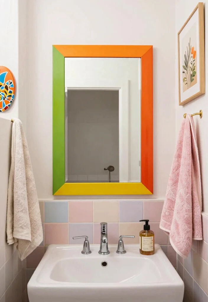 14 Bathroom Mirror Ideas to Visually Open Up Small Spaces 13. Colorful Mirrors 0