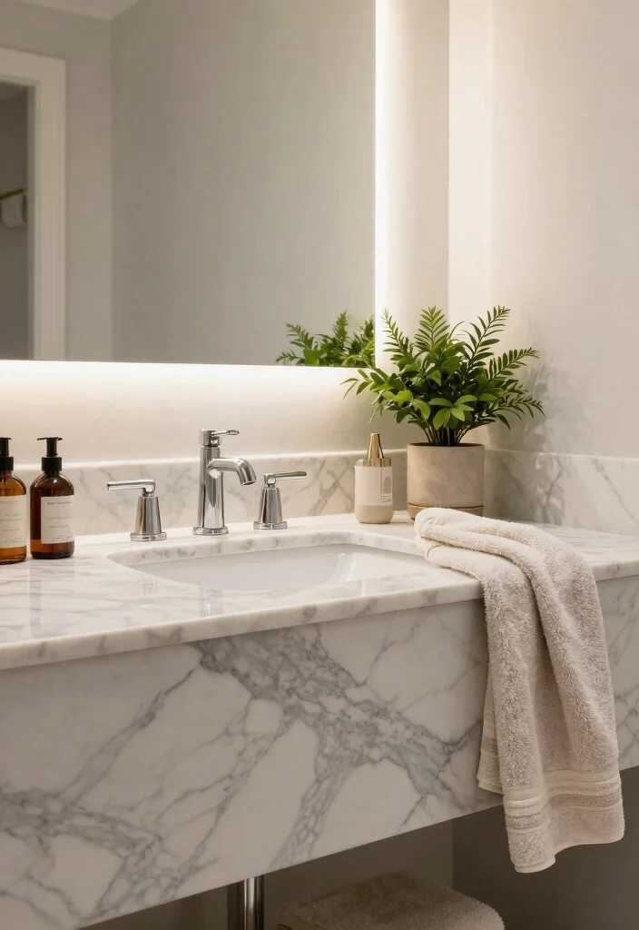 14 Bathroom Sink and Countertop Ideas for a Custom Finish 1. Elegant Marble Vanity 0