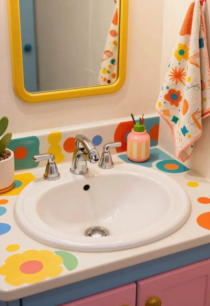 14 Bathroom Sink and Countertop Ideas for a Custom Finish 11. Retro Colors and Patterns 0