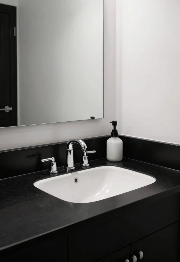 14 Bathroom Sink and Countertop Ideas for a Custom Finish 14. Timeless Black and White 0