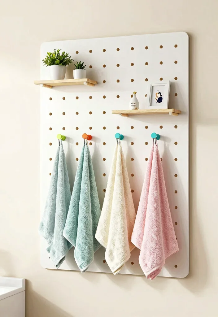 14 Bathroom Towel Storage Ideas for Small and Busy Bathrooms 14. Peg Board Towel Storage 0