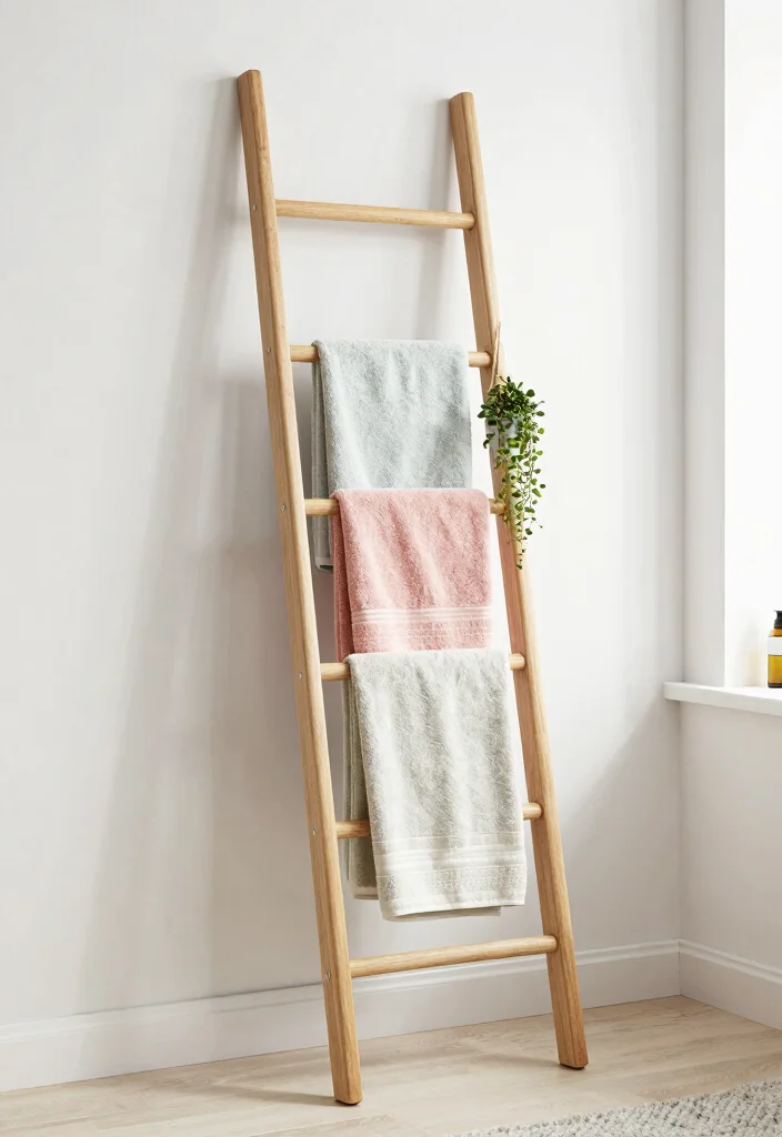14 Bathroom Towel Storage Ideas for Small and Busy Bathrooms 4. Ladder Style Towel Racks 0