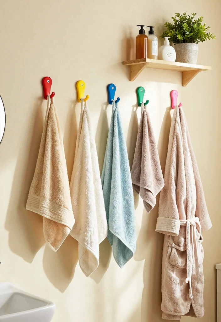 14 Bathroom Towel Storage Ideas for Small and Busy Bathrooms 6. Hooks for a Fun Towel Display 0