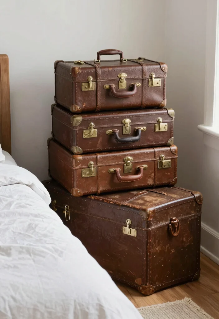 14 Bedroom Storage Ideas for Small Spaces and Apartments 14. Creative Use of Trunks and Vintage Suitcases 0