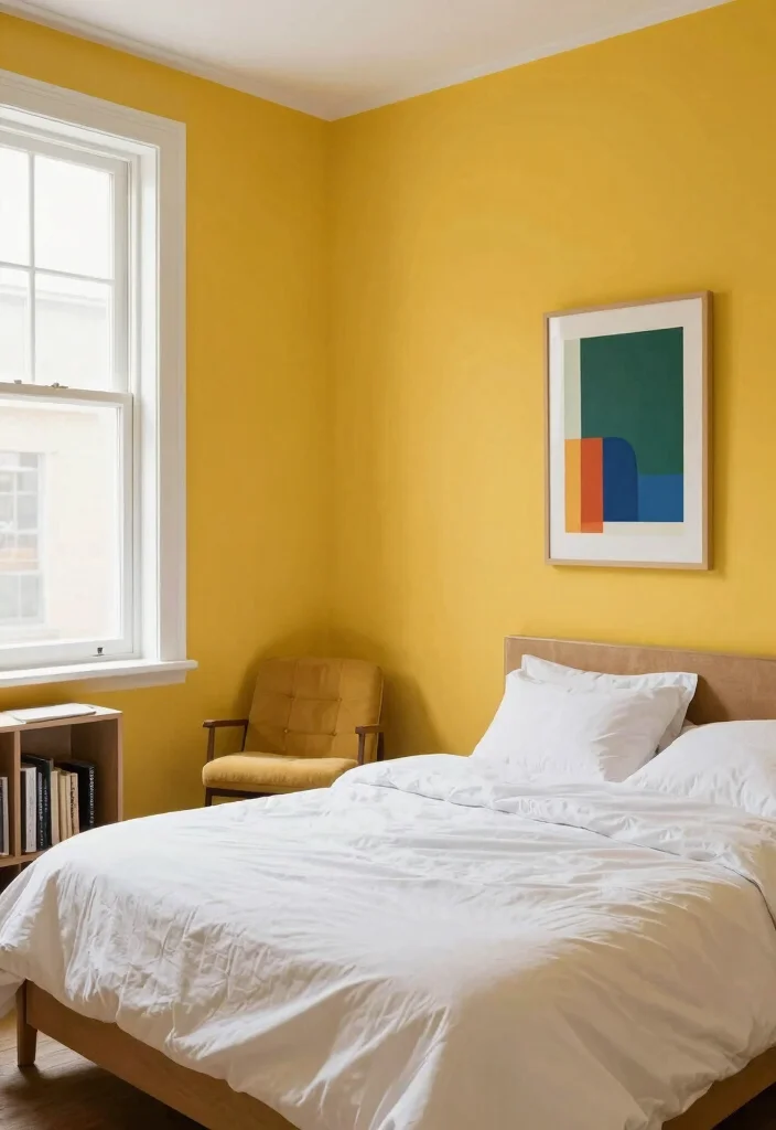 14 Bedroom Wall Color Ideas to Set the Right Mood 4. Vibrant Mustard Yellow 0