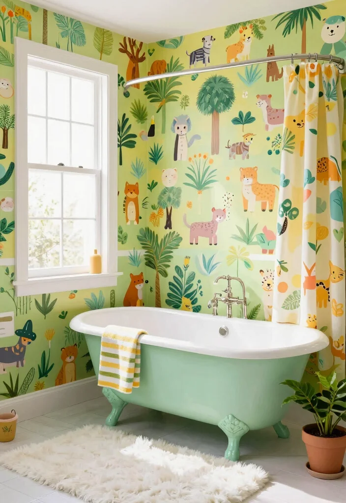 14 Bright Colorful Bathroom Ideas for Playful Modern Homes 1. Whimsical Wallpaper Wonders 0