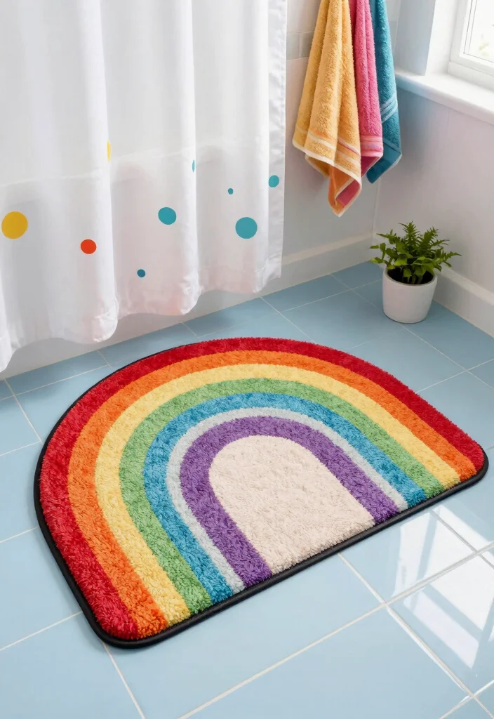14 Bright Colorful Bathroom Ideas for Playful Modern Homes 5. Quirky Bath Mats 0