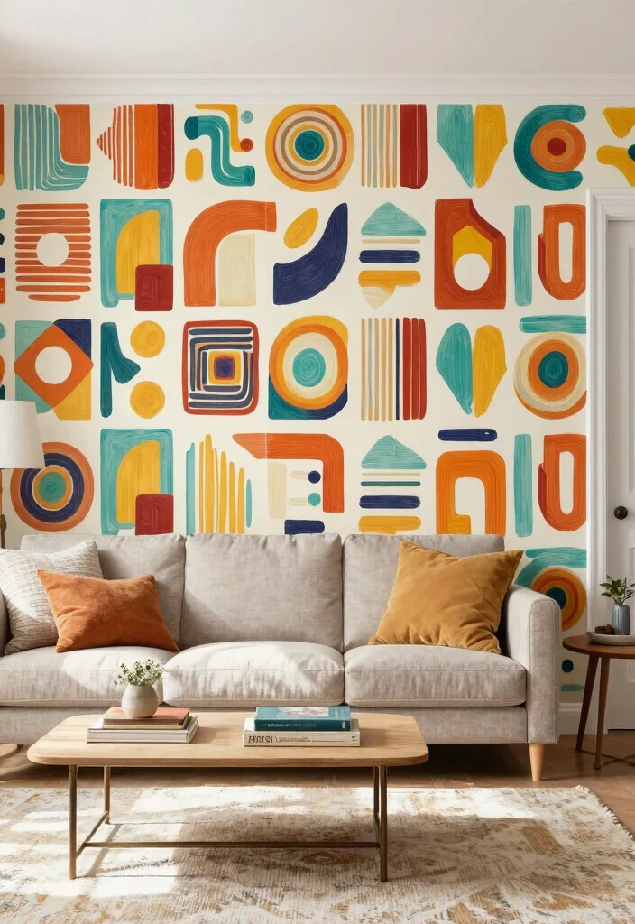 14 Budget Friendly Living Room Ideas That Look Stylish 5. Statement Wall with Peel and Stick Wallpaper 0