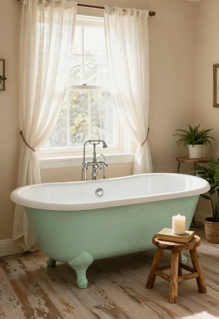 14 French Country Bathroom Ideas with Soft Rustic Elegance 1. Vintage Clawfoot Bathtub 0