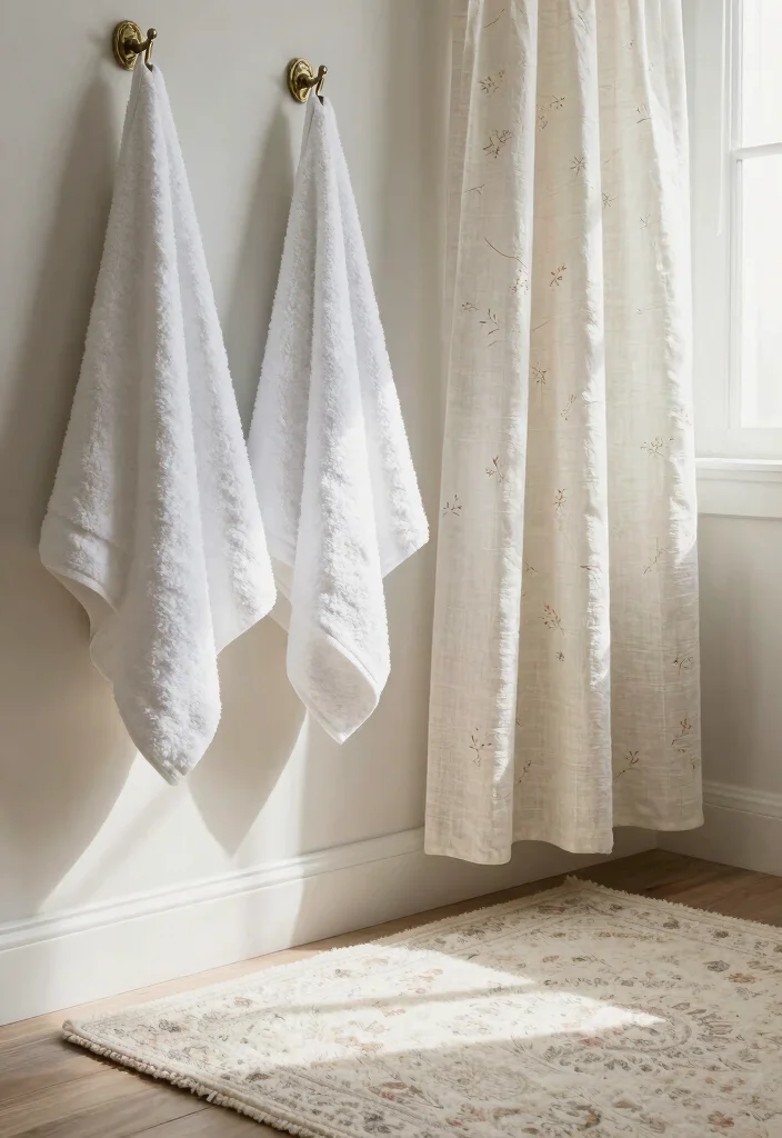14 French Country Bathroom Ideas with Soft Rustic Elegance 5. Cozy Textiles 0