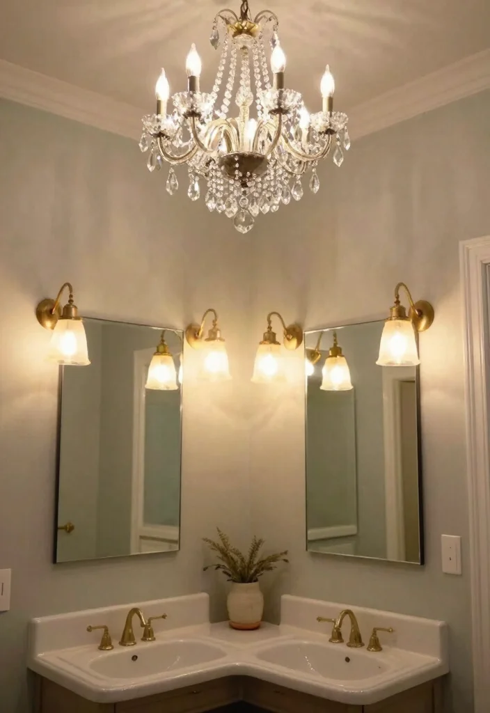 14 French Country Bathroom Ideas with Soft Rustic Elegance 7. Charming Light Fixtures 0