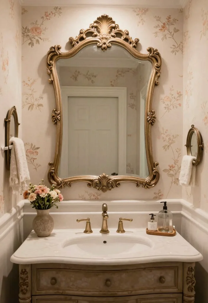 14 French Country Bathroom Ideas with Soft Rustic Elegance 9. Elegant Mirrors 0
