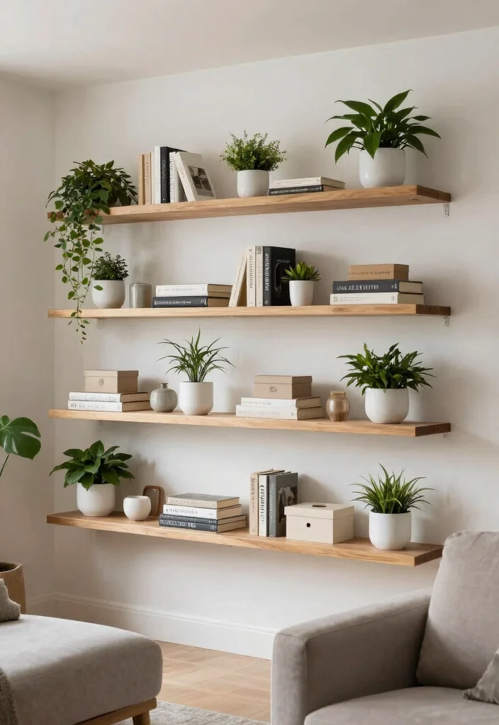 14 High Ceiling Living Room Ideas with Balanced Proportions 2. Open Shelving Displays 0