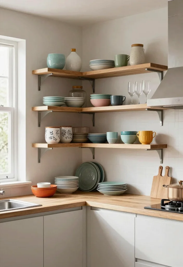 14 L Shaped Kitchen Ideas for Smart Layout and Easy Workflow 6. Stylish Open Shelving 0