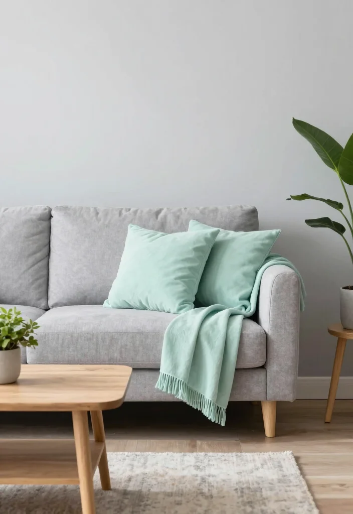 14 Living Room Color Combination Ideas That Always Work 10. Soft Mint and Light Gray 0