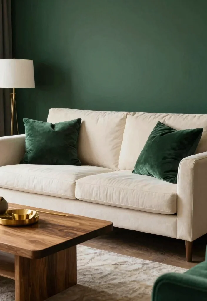14 Living Room Color Combination Ideas That Always Work 13. Dark Green and Cream 0