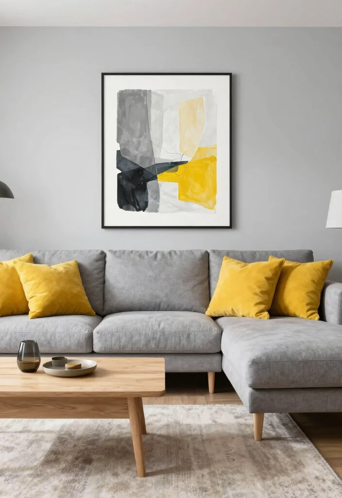 14 Living Room Color Combination Ideas That Always Work 4. Light Gray and Mustard Yellow 0