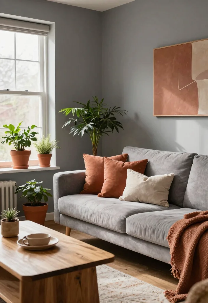14 Living Room Color Combination Ideas That Always Work 6. Warm Grays with Terracotta 0
