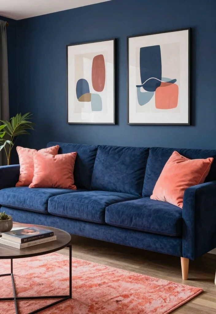14 Living Room Color Combination Ideas That Always Work 7. Navy and Coral 0