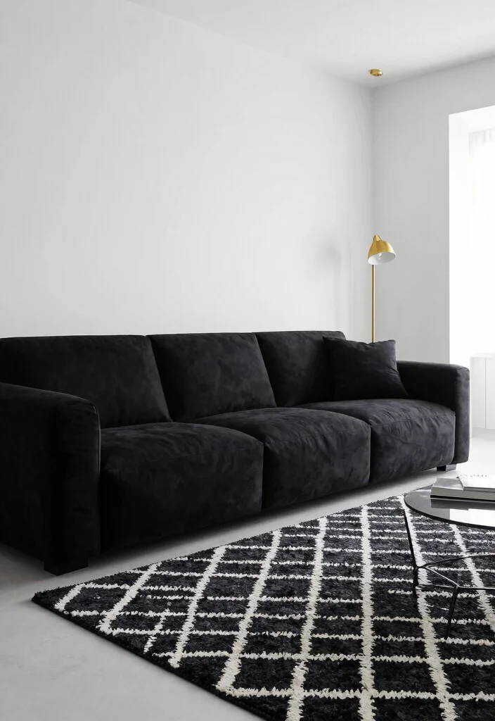 14 Living Room Color Combination Ideas That Always Work 9. Black and White with a Touch of Gold 0