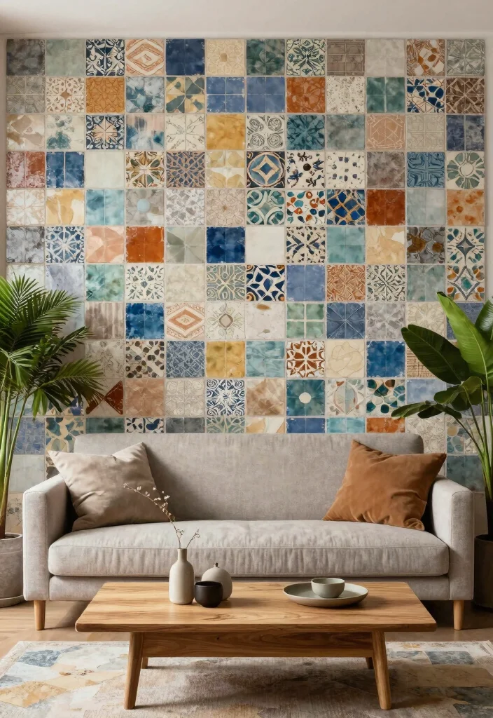 14 Living Room Feature Wall Ideas to Create a Focal Point 10. Recycled Tiles 0