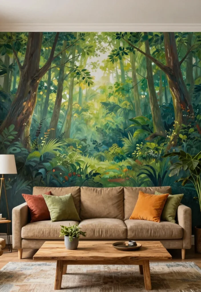 14 Living Room Feature Wall Ideas to Create a Focal Point 11. Hand Painted Murals 0