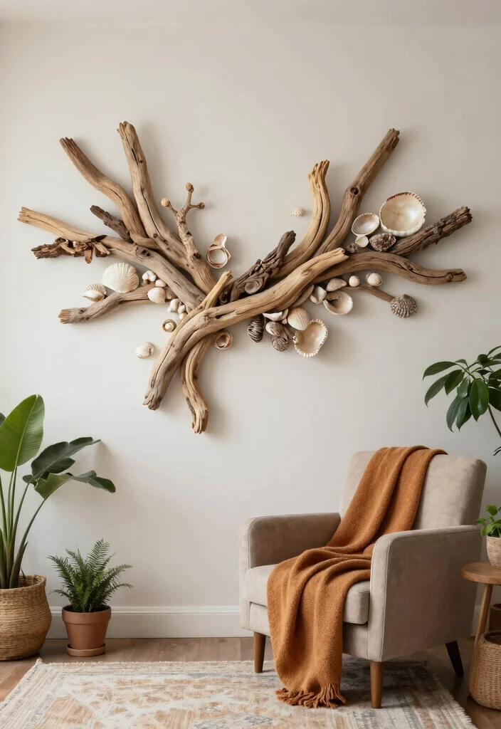 14 Living Room Feature Wall Ideas to Create a Focal Point 12. Wall Art from Natural Materials 0