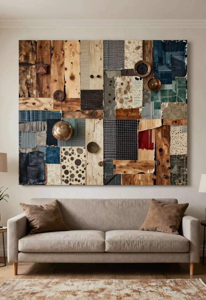 14 Living Room Feature Wall Ideas to Create a Focal Point 13. Multi Material Collage 0