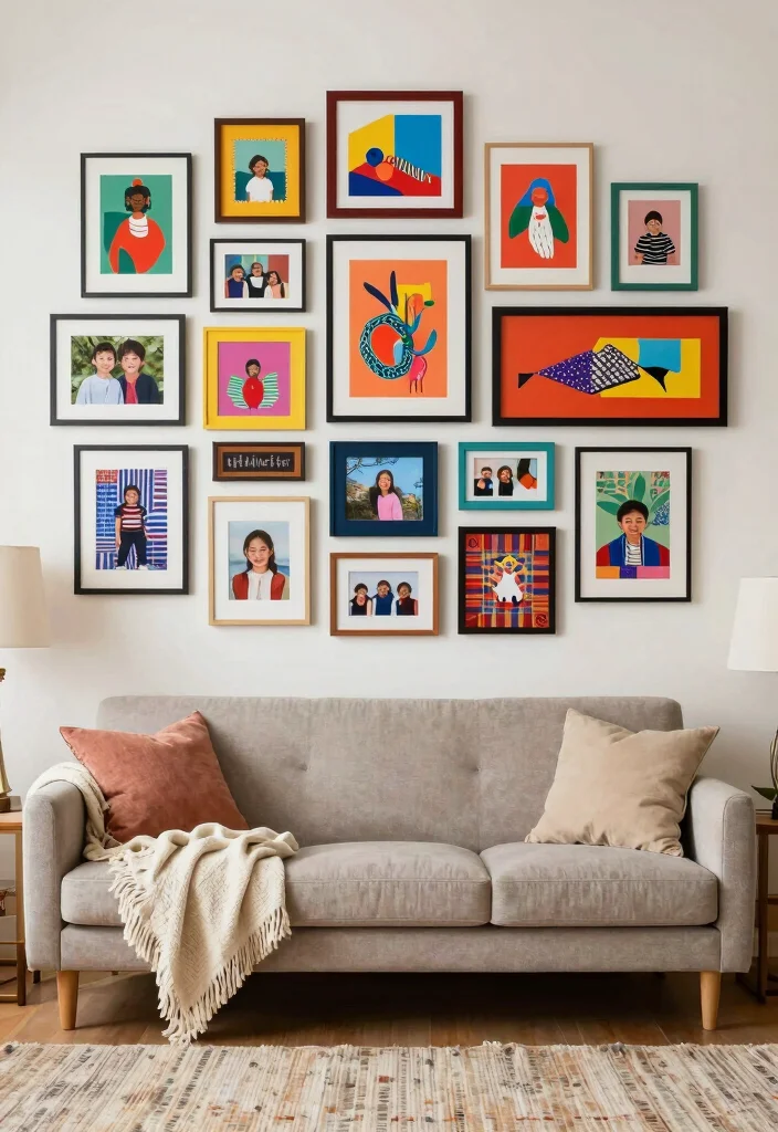 14 Living Room Feature Wall Ideas to Create a Focal Point 5. Gallery Wall with Thrifted Frames 0