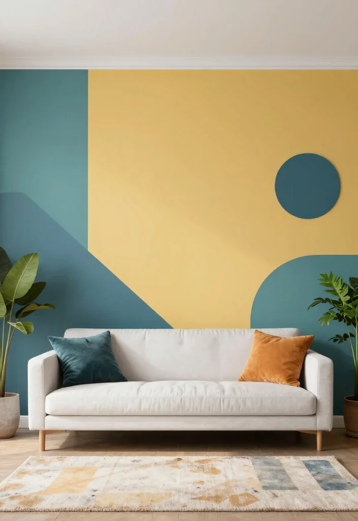 14 Living Room Feature Wall Ideas to Create a Focal Point 9. Color Blocked Painted Wall 0