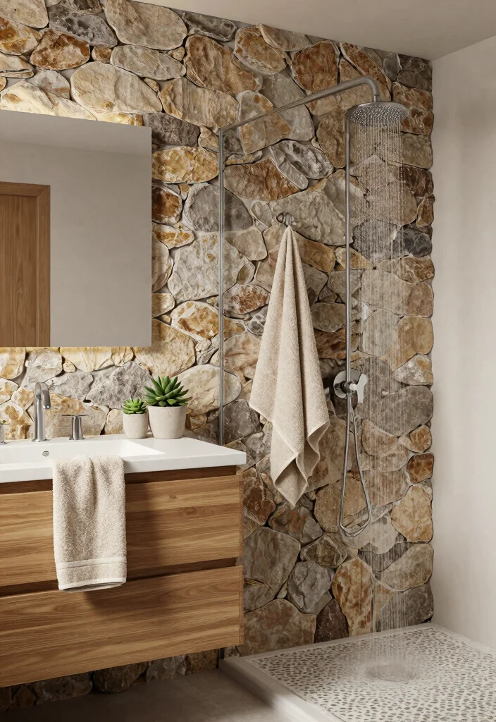 14 Natural Stone Bathroom Ideas for a Luxe Organic Look 2. Rustic Stone Accents 0