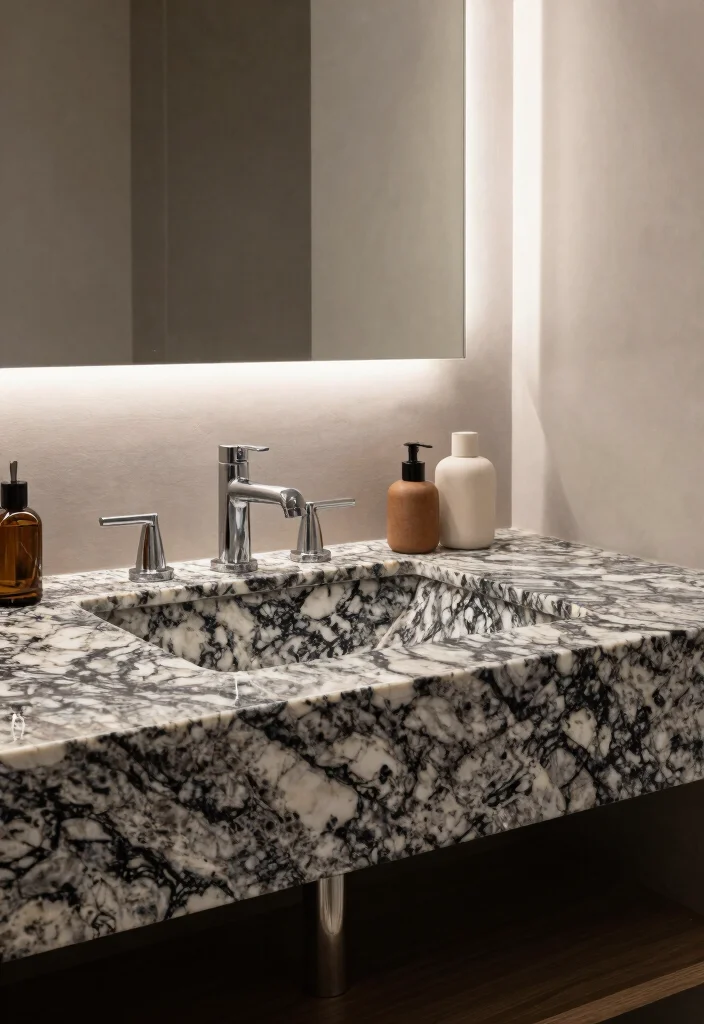 14 Natural Stone Bathroom Ideas for a Luxe Organic Look 3. Beautifully Veined Granite 0