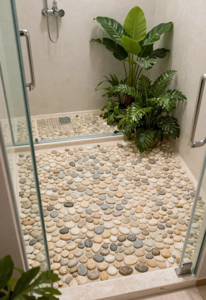 14 Natural Stone Bathroom Ideas for a Luxe Organic Look 5. Spa Inspired Peeble Shower Floors 0